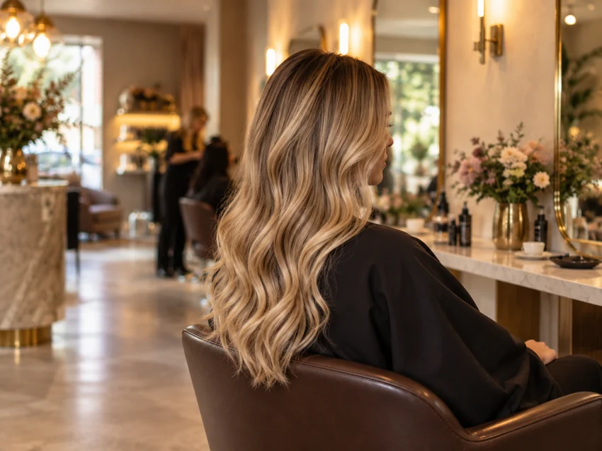 Blonde golven na styling in de salon